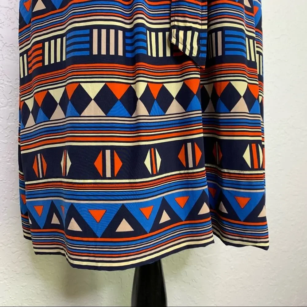 Marc by Marc Jacobs blue orange tan geometric silk dress size Large